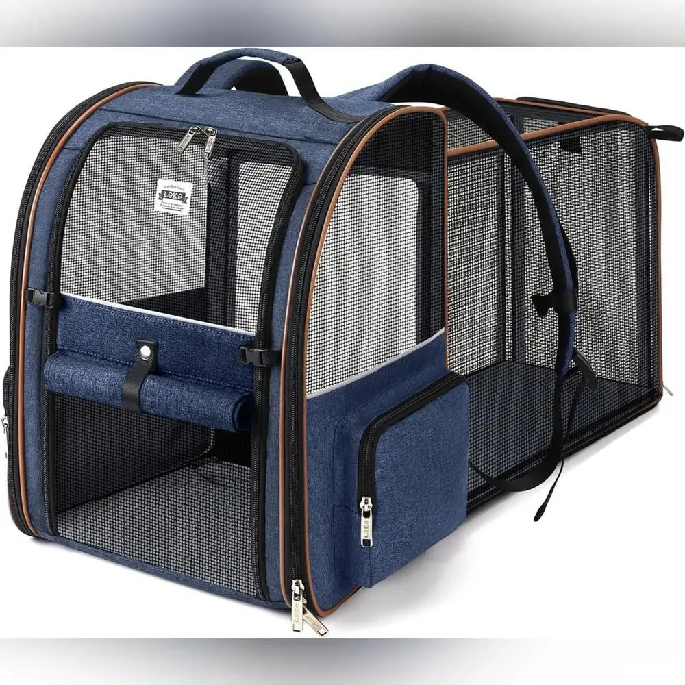 NWT Lekebobor Expandable Pet Carrier Backpack for Pets Up to 18 lbs, Blue
